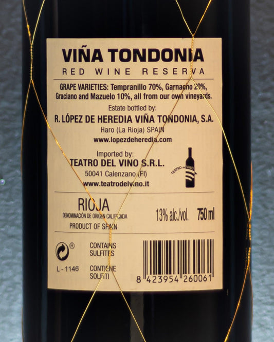 vina tondonia reserva rioja spagna vino rosso tempranillo granacha graciano mazuelo lopez de heredia retro etichetta