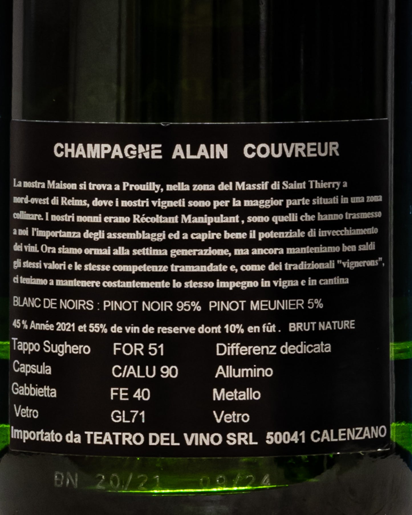 Alain Couvreur Champagne Blanc De Noirs Meunier Pinot Noir Brut Nature Francia Retro Etichetta