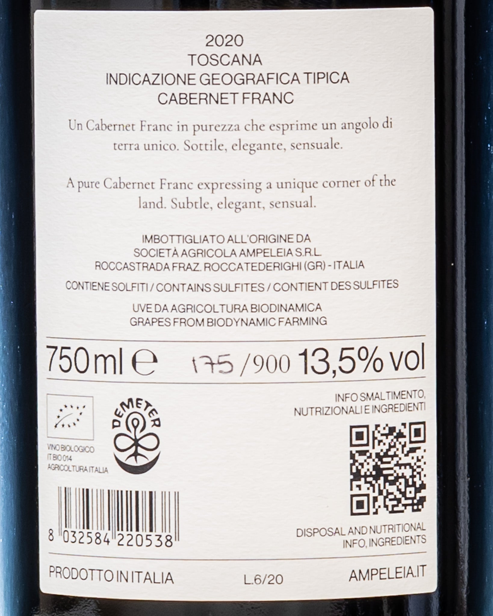 Ampeleia Cabernet Franc 16 File Toscana Vino Rosso Italia Retro Etichetta