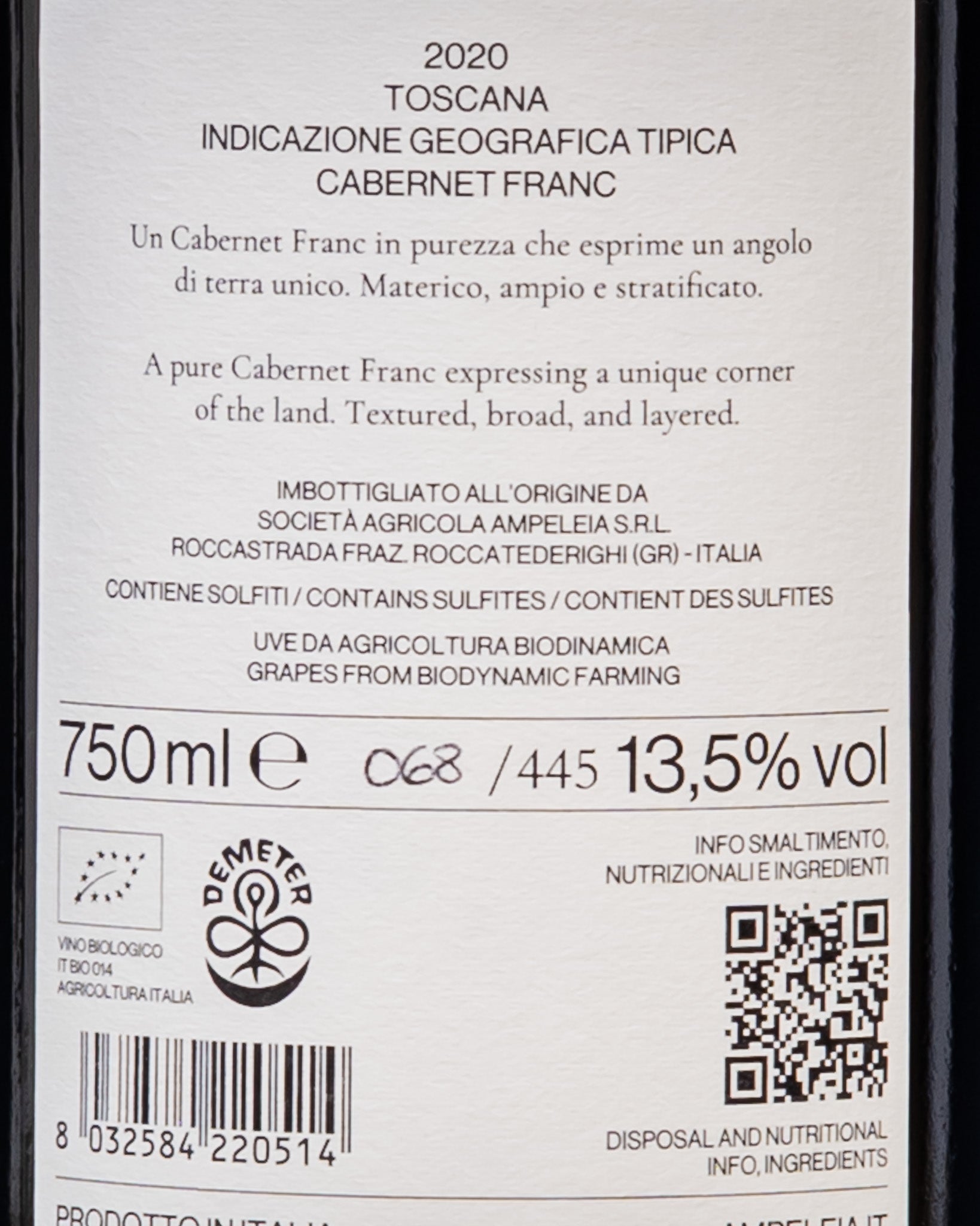 Ampeleia Cabernet Franc 2020 30 File Vino Rosso Toscana Italia Retro Etichetta
