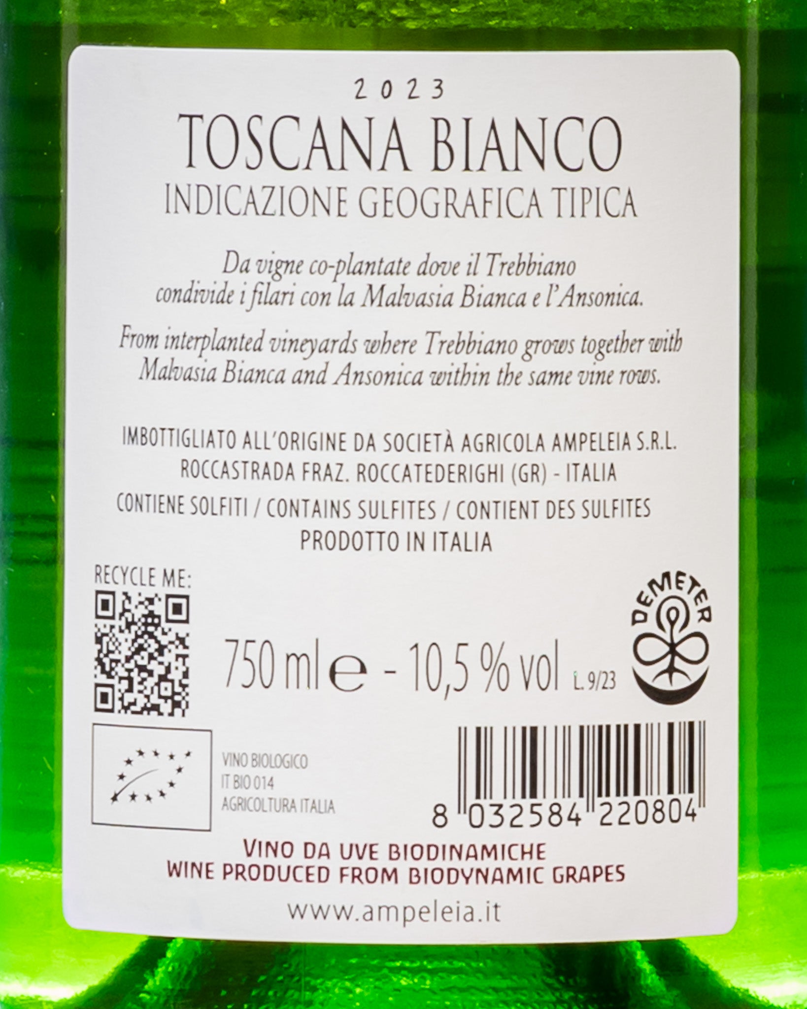 Ampeleia Toscana Vino Bianco Maremma Costa 2023 Trebbiano Ansonica Malvasia Italia Retro Etichetta