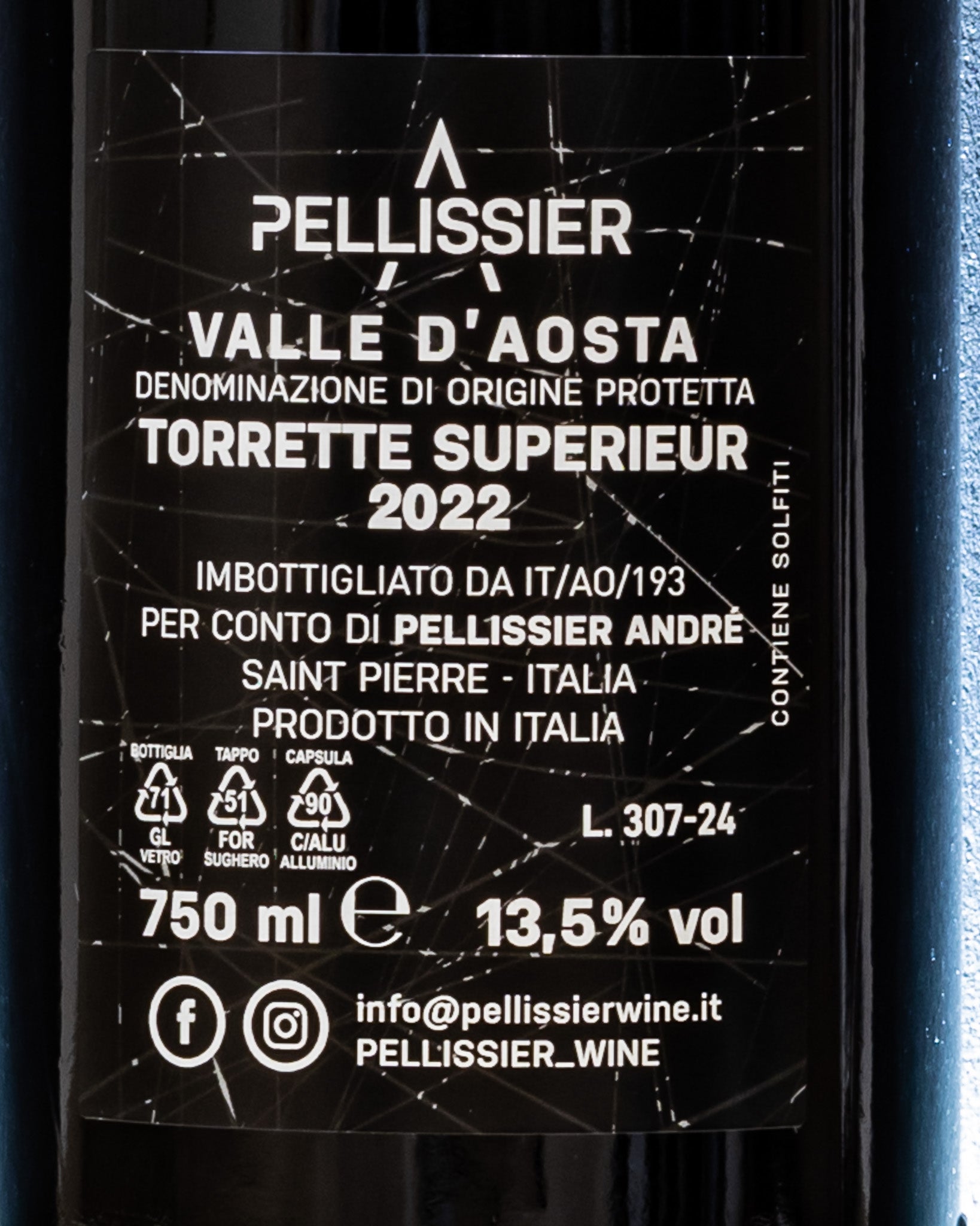 Andre Pellissier Torrette Superiore 2022 Petit Rouge Fumin Syrah Aosta Valle Vino Rosso Italia Retro Etichetta
