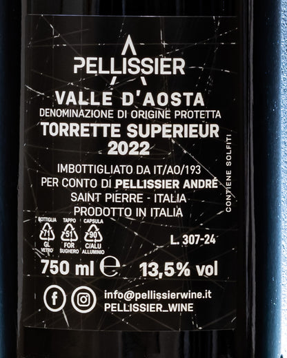 Andre Pellissier Torrette Superiore 2022 Petit Rouge Fumin Syrah Aosta Valle Vino Rosso Italia Retro Etichetta