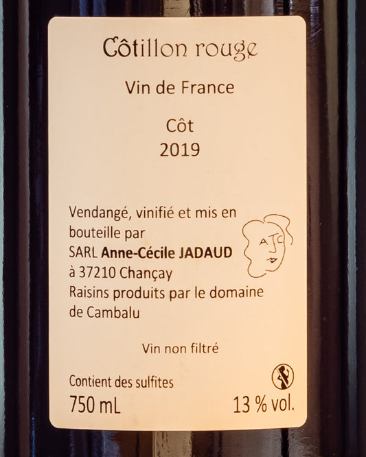 Anne Cecile Jadaud Domaine Cambalu Cotillon Rouge 2019 Cot Malbec Vino Rosso Loira Francia Retro Etichetta