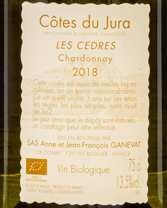 Anne Jean Francois Ganevat Cotes Jura Chardonnay 2018 Les Cedres Vino Bianco Francia Retro Etichetta