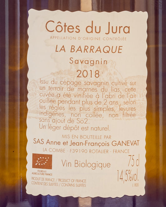 Anne Jean Francois Ganevat Savagnin Barraque 2018 Vino Bianco Jura Francia Retro Etichetta