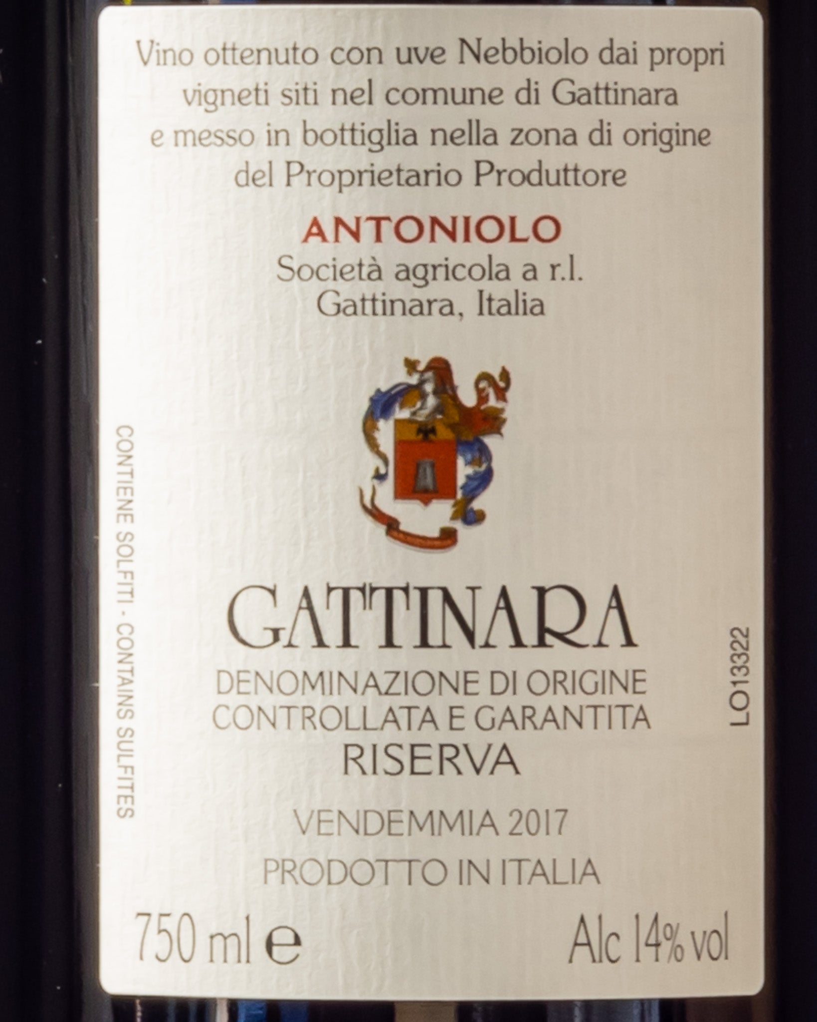 Antoniolo Gattinara Riserva 2017 Nebbiolo Alto Nord Piemonte Vino Rosso Italia Retro Etichetta