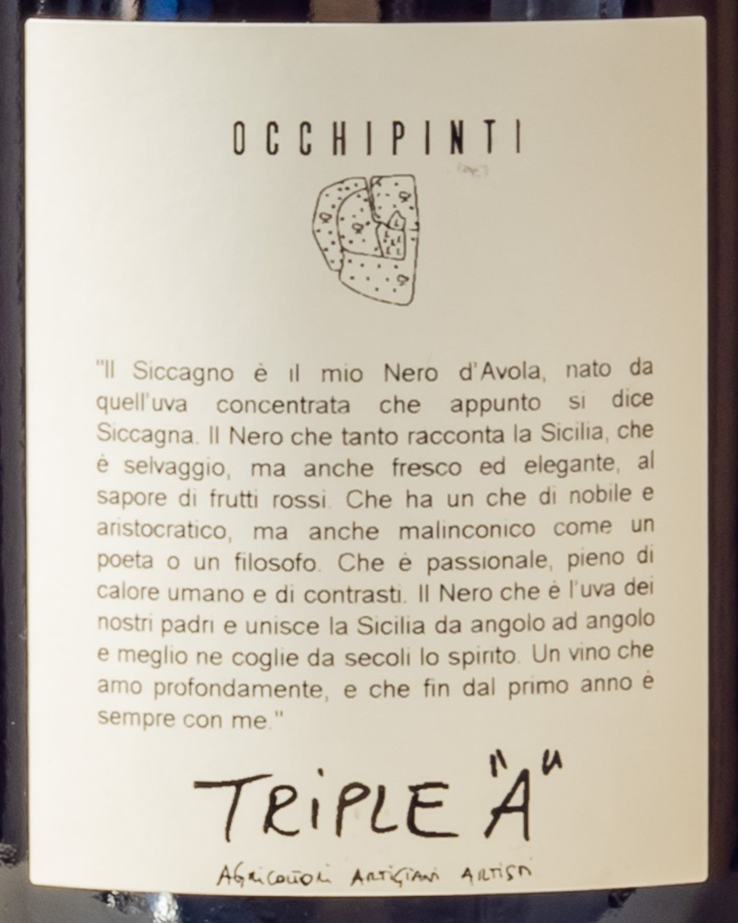 Arianna Occhipinti Siccagno Nero Avola Vino Rosso Sicilia Italia 2019 Retro Etichetta