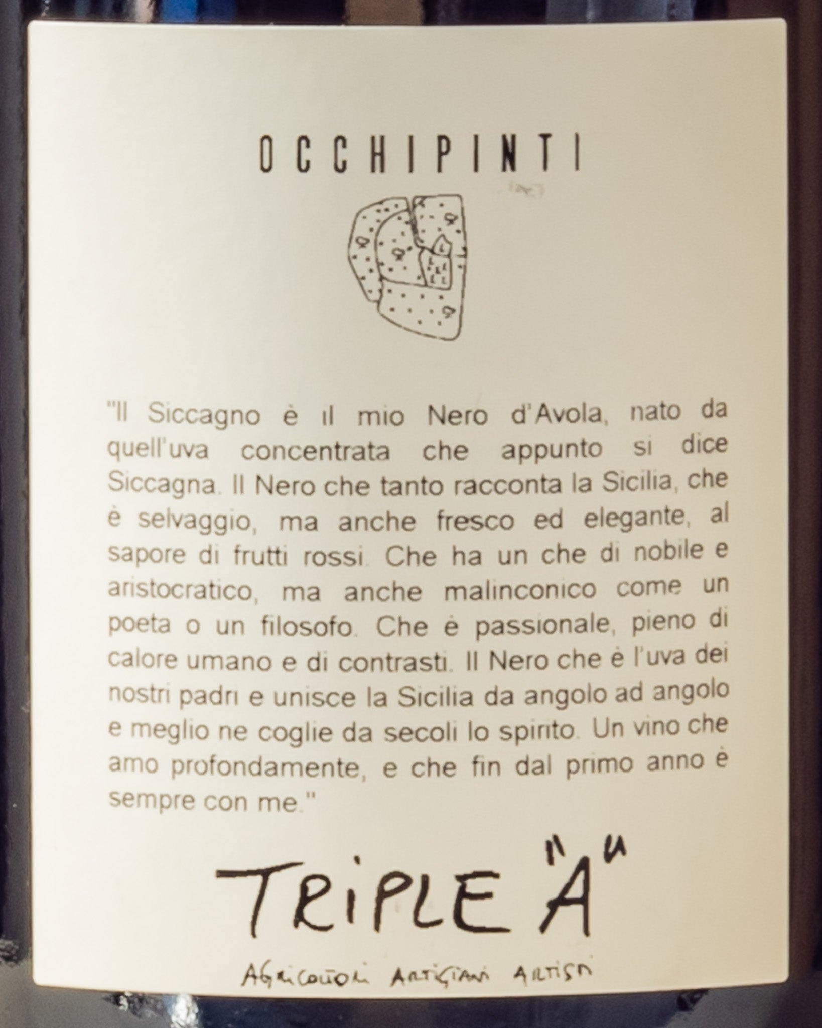 Arianna Occhipinti Siccagno Nero Avola Vino Rosso Sicilia Italia 2019 Retro Etichetta