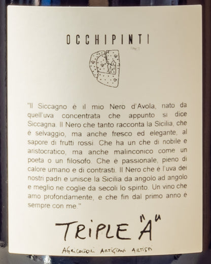Arianna Occhipinti Siccagno Nero Avola Vino Rosso Sicilia Italia 2019 Retro Etichetta