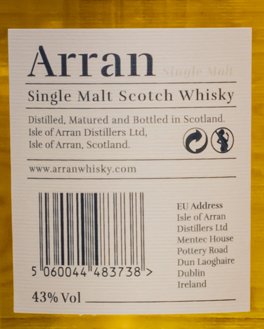 Arran Distillers Scotch Whisky Single Malt American Oak Barrel Reserve Distillato Scozia Regno Unito Retro Etichetta