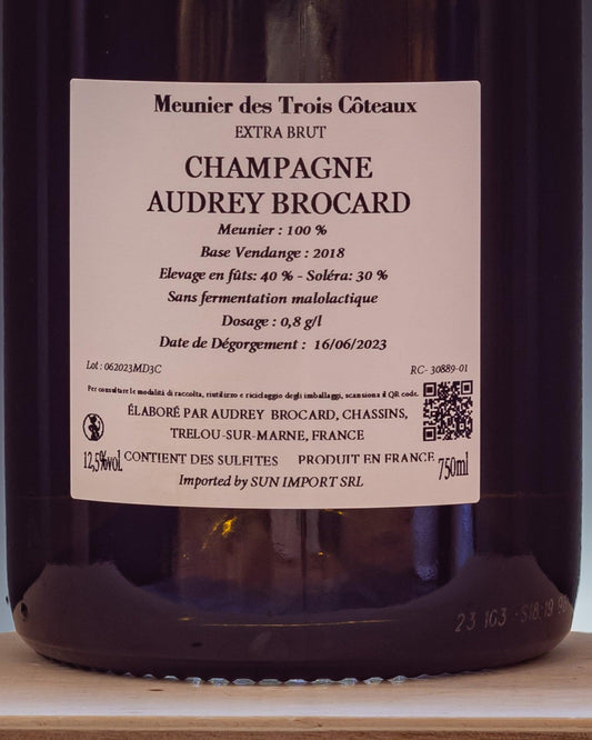 Audrey Brocard Champagne Meunier trois Coteaux valle marne Francia retro etichetta