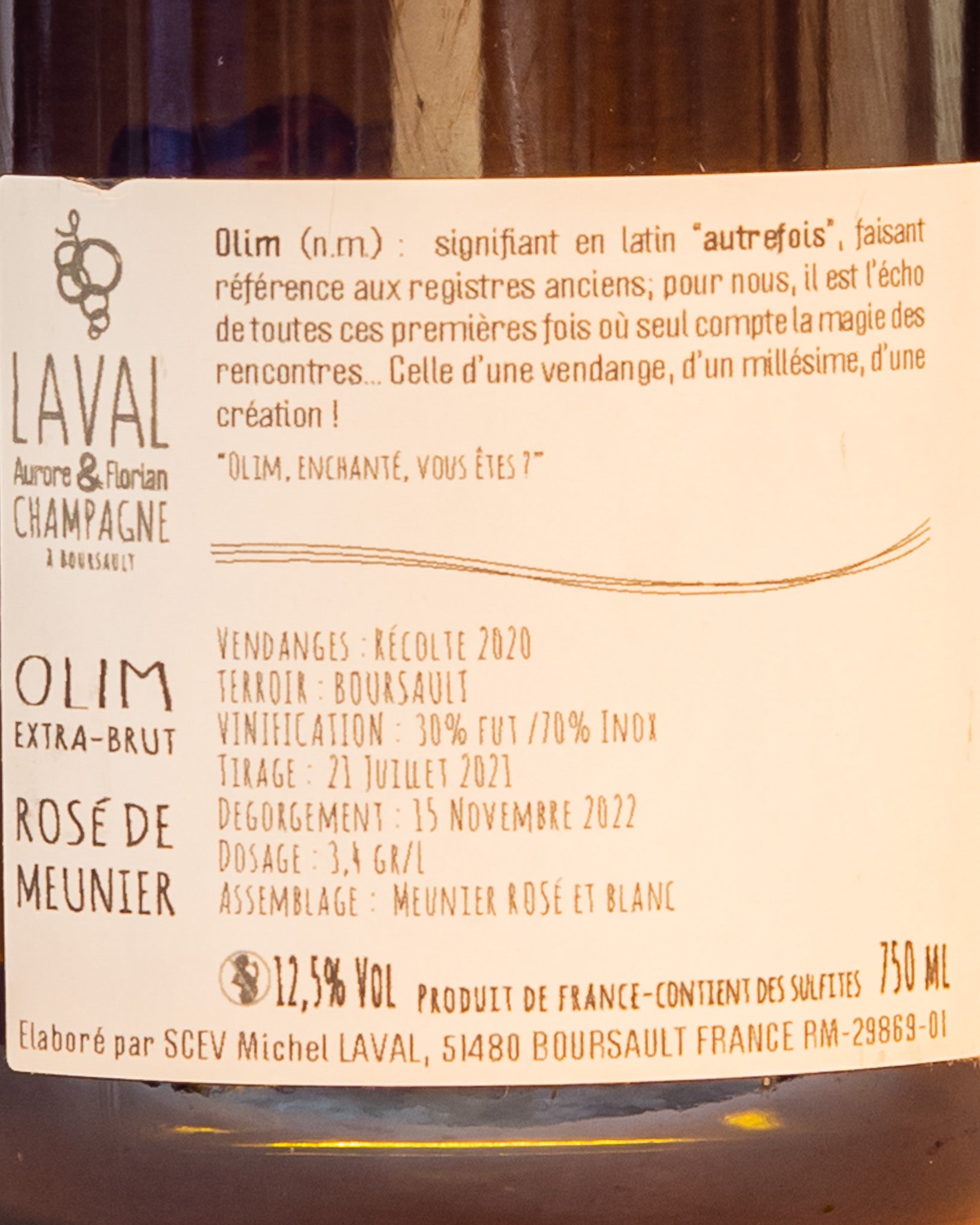 Aurore Florian Laval Champagne Olim Rose Meunier Extra Brut Valle Marne Retro Etichetta Vino Francia