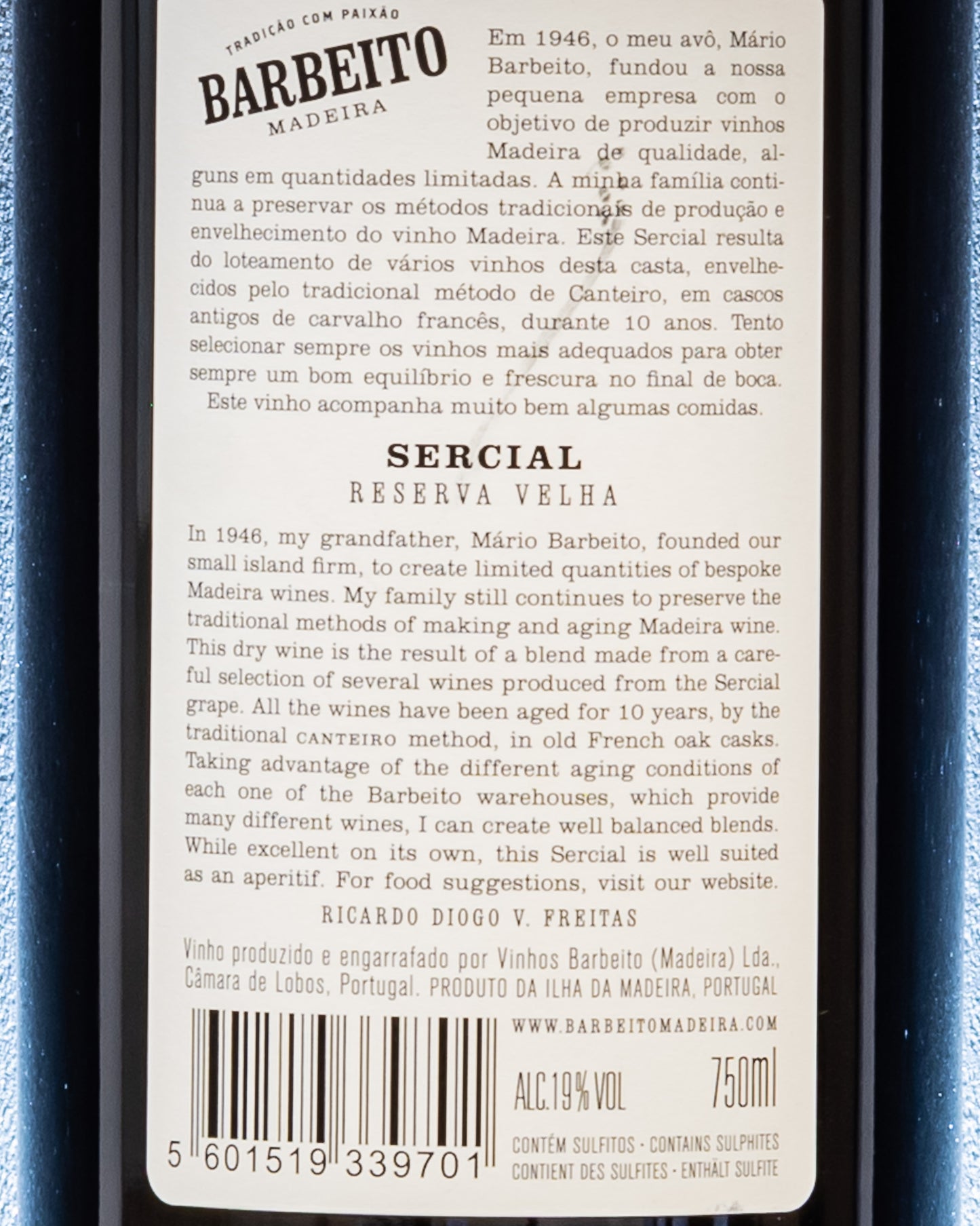 Barbeito Madeira Sercial Reserva Velha 10 Anos Years Old Vino Bianco Ossidativo Fine Pasto Dessert Portogallo Europa Retro Etichetta
