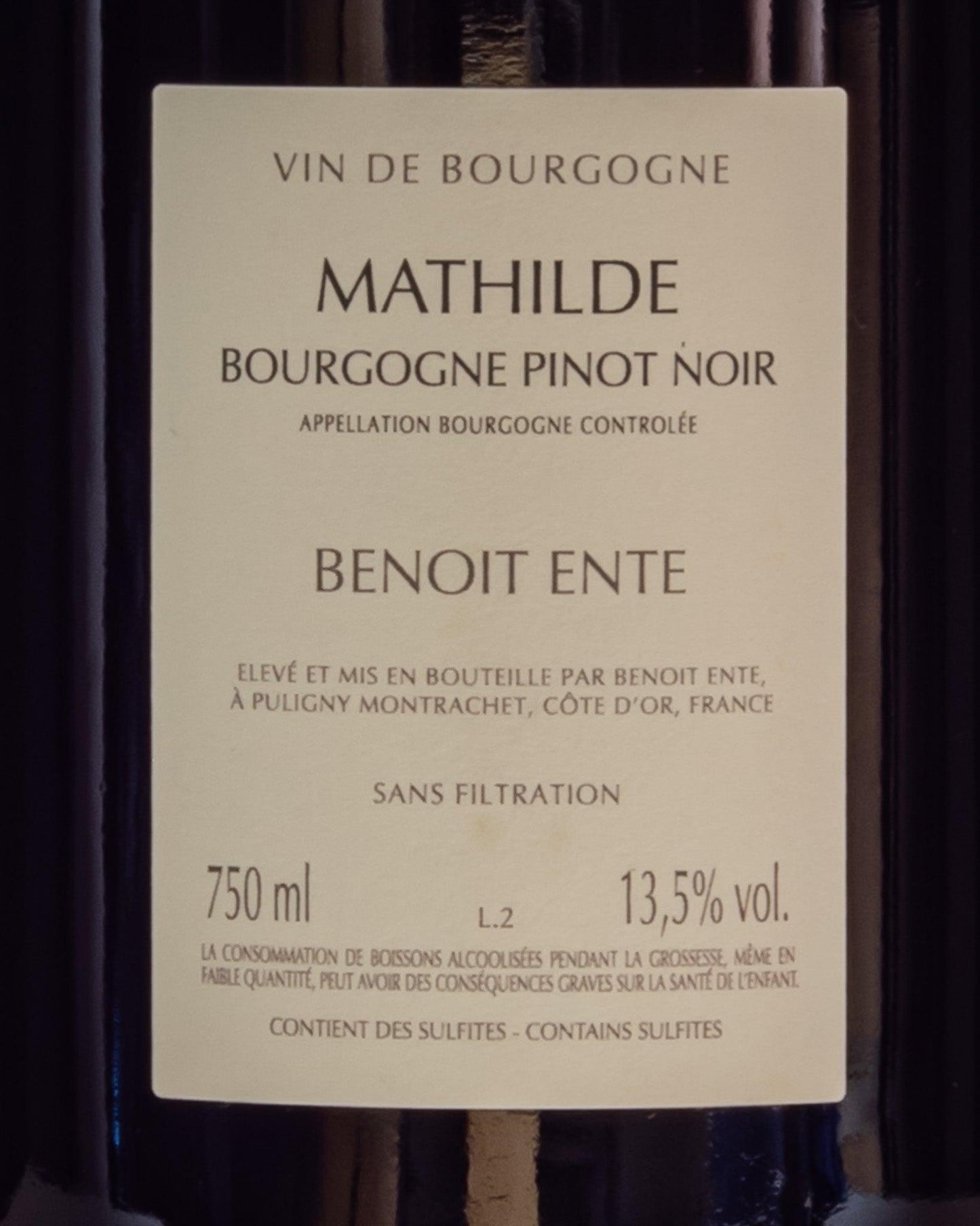 Benoit Ente Mathilde Bourgogne Pinot Noir Nero Borgogna Francia 2020 Vino Rosso Retro Etichetta