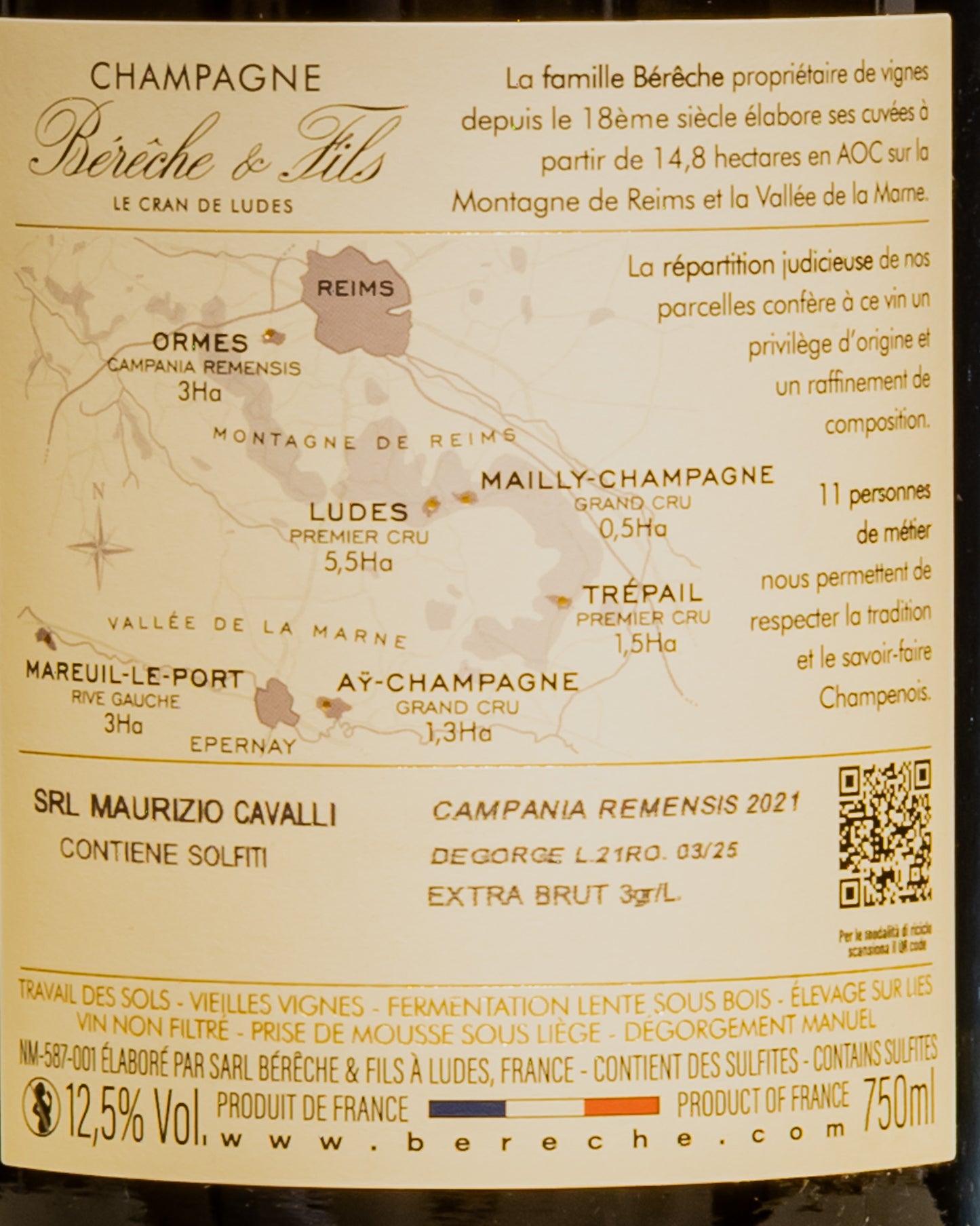 Bereche Champagne Extra Brut 2021 Campania Remensis Pinot Noir Nero Chardonnay Meunier Montagne Reims Vino Francia Retro Etichetta