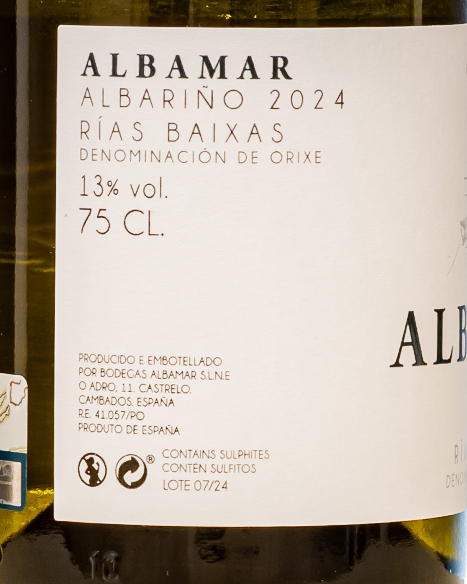 Botegas Albamar Albarino 2024 Albamar Galizia Rias Baixas Spagna Vino Bianco Retro Etichetta