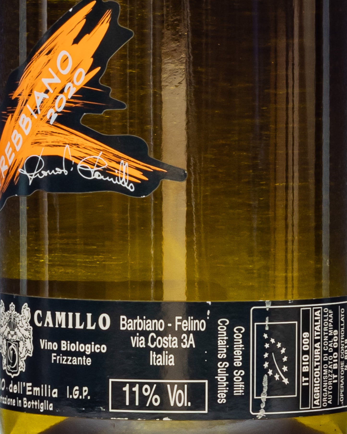 Camillo Donati Mio Trebbiano Rifermentato Frizzante Parma Emilia Romagna Italia Vino 2020 Retro Etichetta