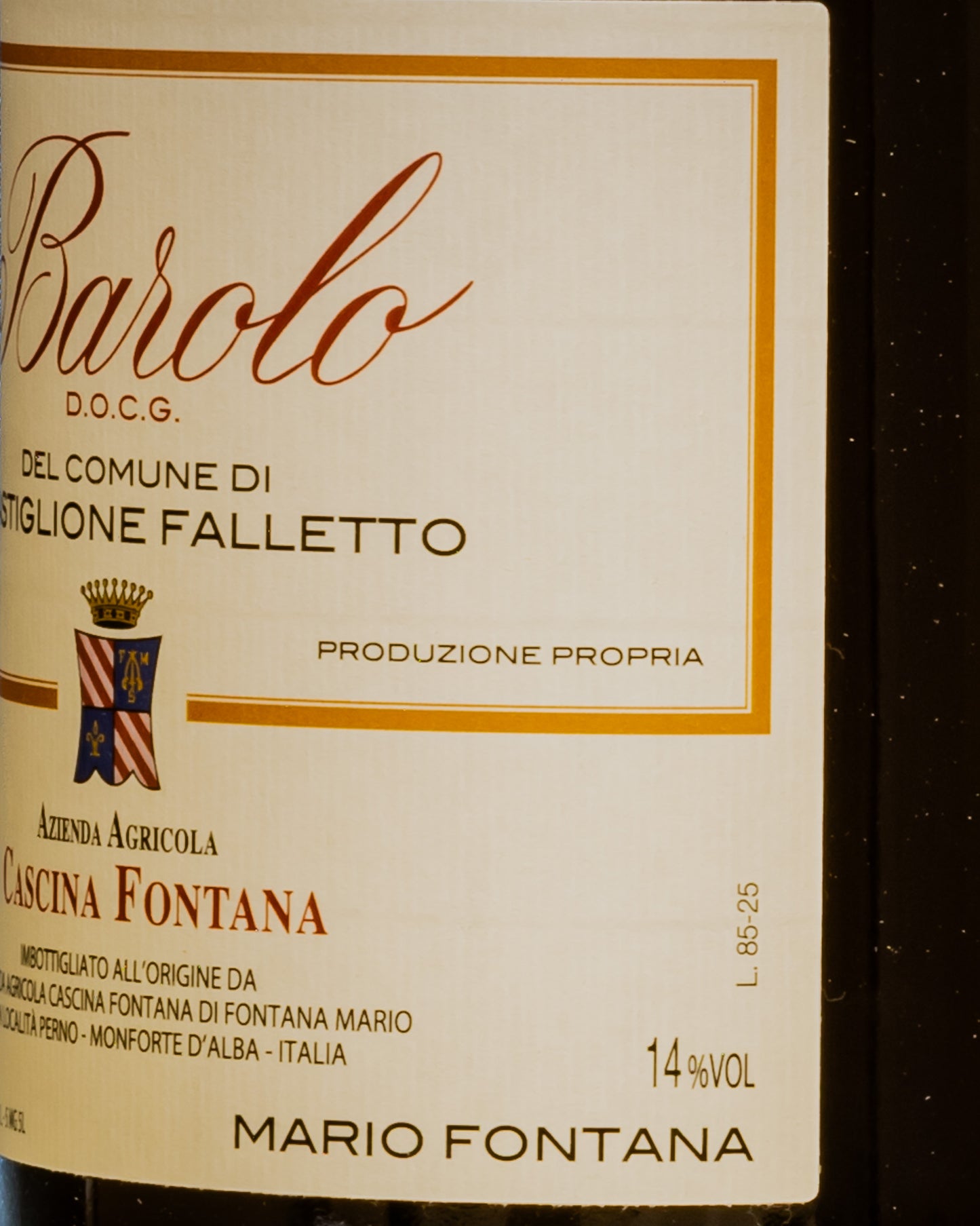 Cascina Fontana Barolo Castiglione Falletto Magnum 2021 Nebbiolo Langhe Vino Rosso Piemonte Italia Grande Formato Retro Etichetta 1