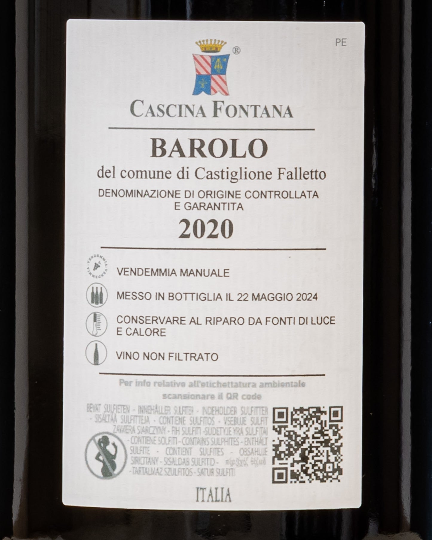 Cascina Fontana Barolo del Comune Castiglione Falletto Nebbiolo Langhe Piemonte Vino Rosso Italia 2020 Magnum Grandi Formati Retro Etichetta