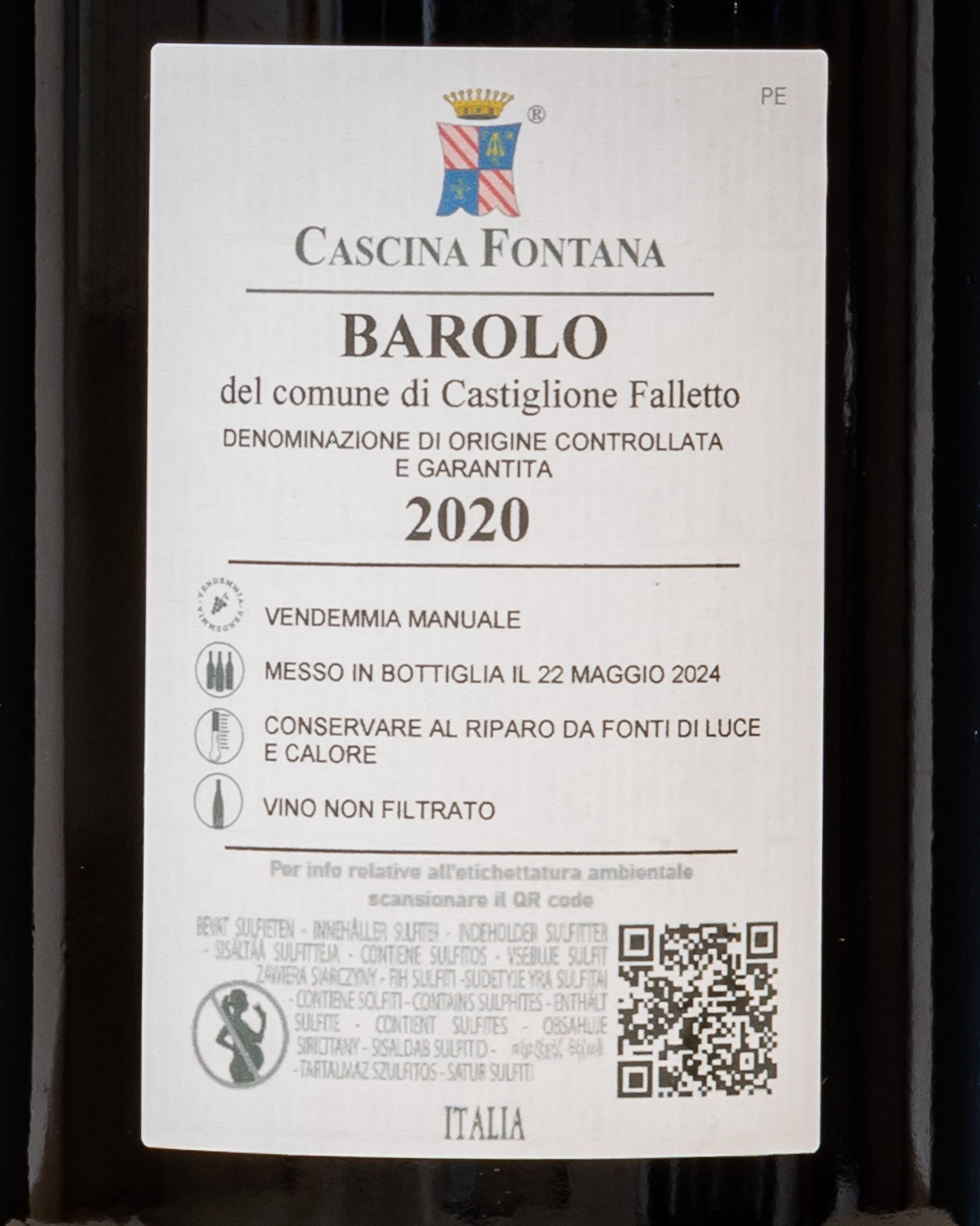 Cascina Fontana Barolo del Comune Castiglione Falletto Nebbiolo Langhe Piemonte Vino Rosso Italia 2020 Magnum Grandi Formati Retro Etichetta