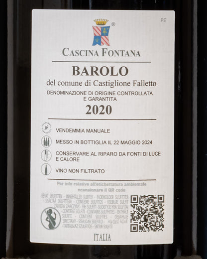 Cascina Fontana Barolo del Comune Castiglione Falletto Nebbiolo Langhe Piemonte Vino Rosso Italia 2020 Magnum Grandi Formati Retro Etichetta
