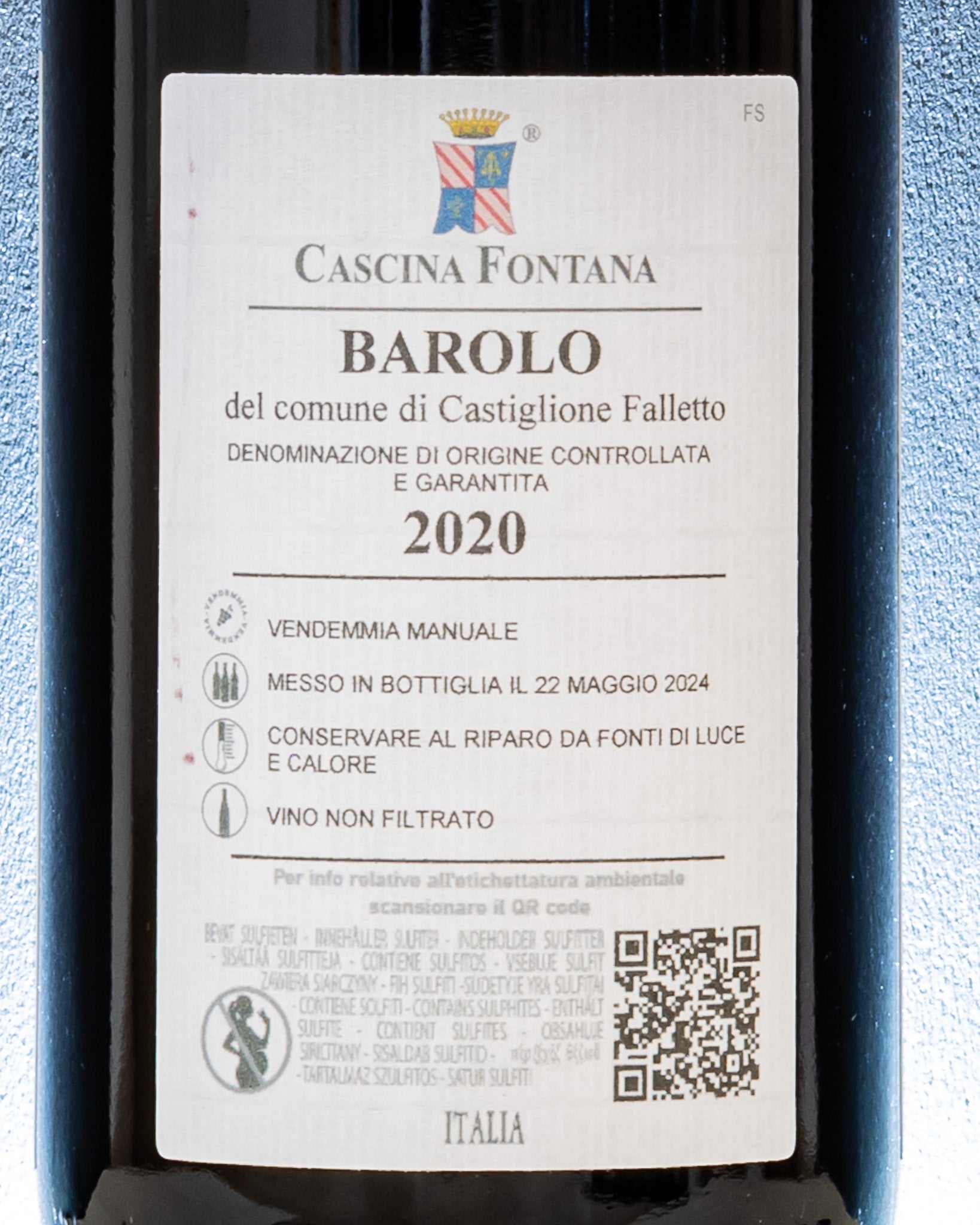 Cascina Fontana Barolo del Comune Castiglione Falletto Nebbiolo Langhe Piemonte Vino Rosso Italia 2020 Retro Etichetta