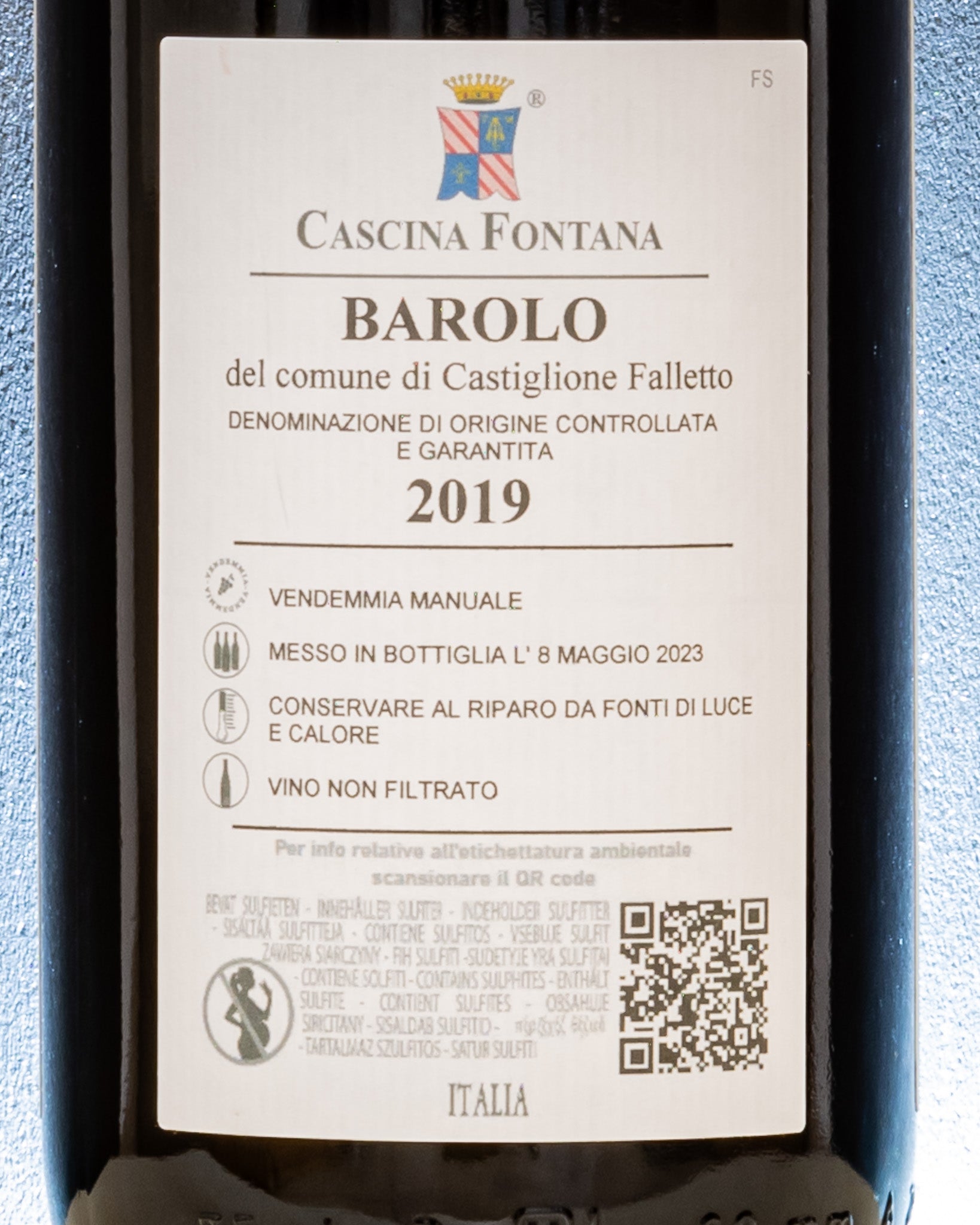 Cascina Fontana Castiglione Falletto 2019 Barolo Nebbiolo Langhe Piemonte Vino Rosso Italia Retro Etichetta