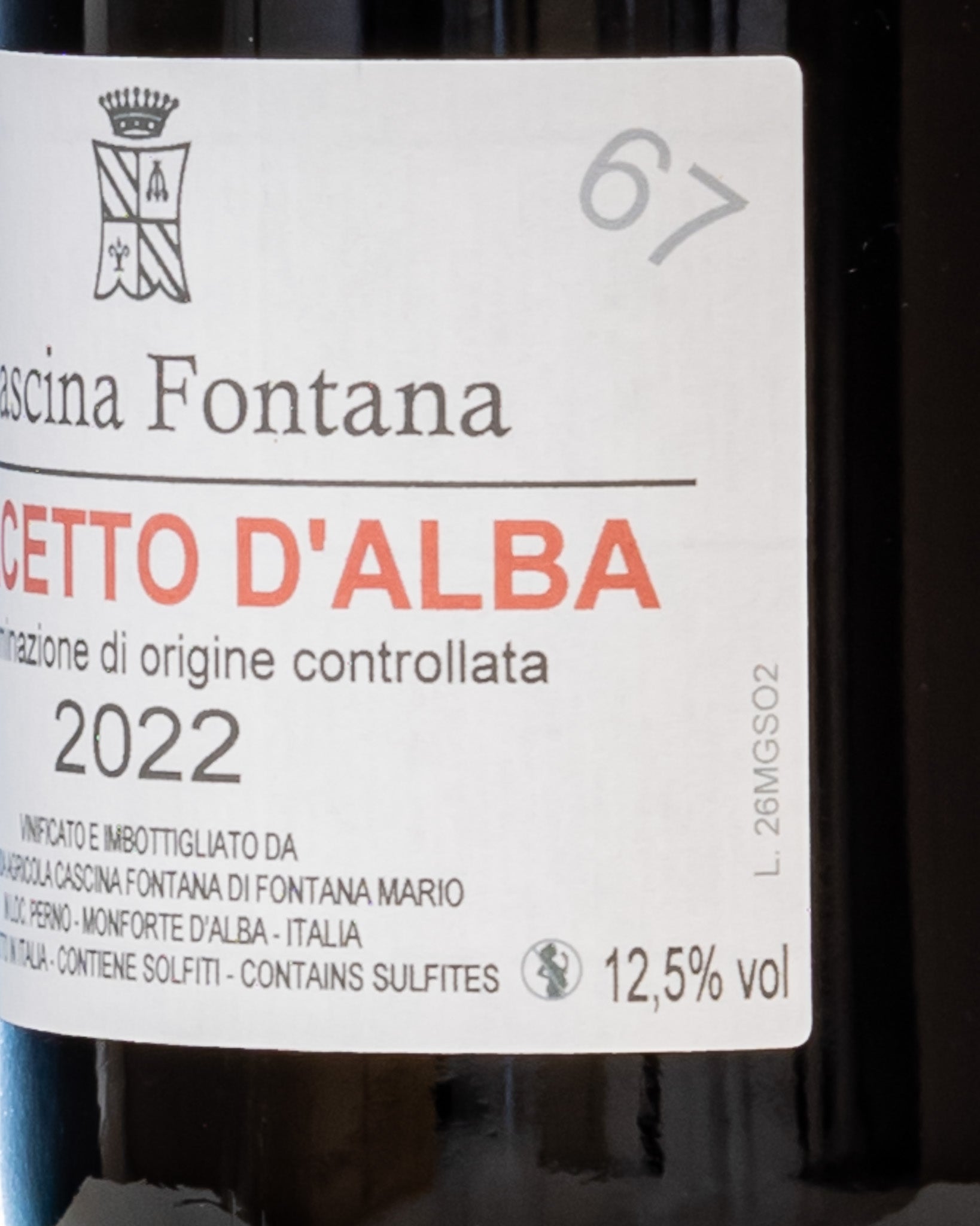 Cascina Fontana Dolcetto Alba 2022 Langhe Piemonte Vino Rosso Italia Retro Etichetta