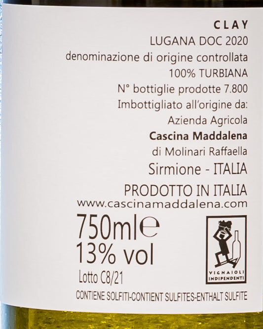 Cascina Maddalena Lugana 2020 Clay Turbiana Trebbiano Vino Bianco Lombardia Italia Retro Etichetta