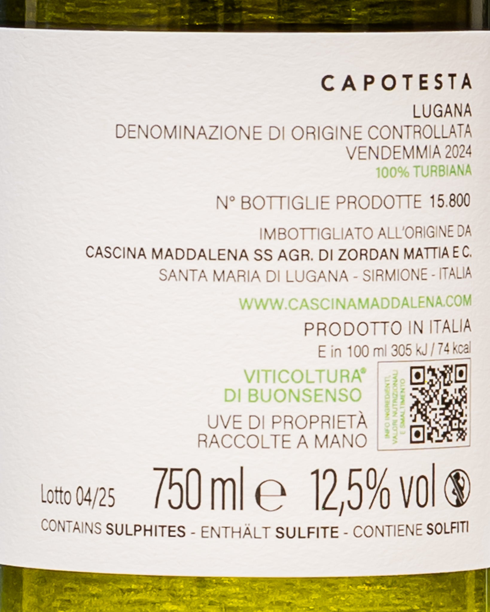 Cascina Maddalena Lugana 2024 Turbiana Vino Bianco Lombardia Italia Retro Etichetta