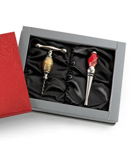 Cavatappi Stopper Set Vetro Di Murano Scatola Regalo Natale Farfalli Made In Italy