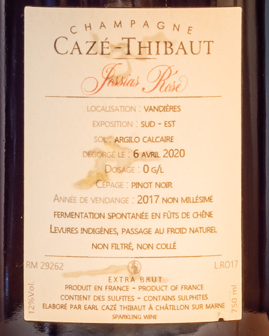 Caze Thibaut Champagne Extra Brut Jossias Rose Valle Marne Pinot Noir Nero 2017 Vino Francia Retro Etichetta