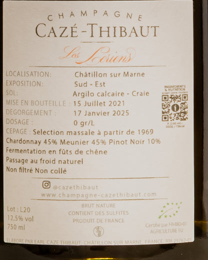 Caze Thibaut Champagne Les Leriens Pas Dose 2020 Chardonnay Meunier Pinot Noir Nero Valle Marne Vino Francia Retro Etichetta