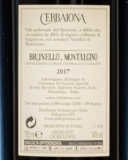 Cerbaiona Brunello Montalcino 2017 Sangiovese Grosso Vino Rosso Toscana Italia Retro Etichetta