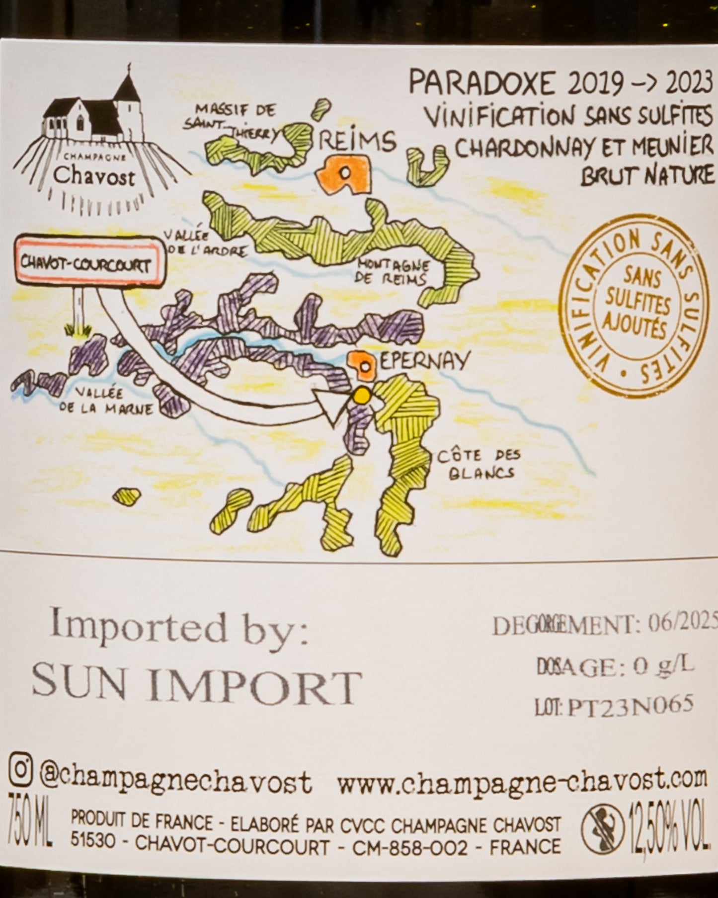 Champagne Chavost Paradoxe Brut Nature Chardonnay Meunier Francia Retro Etichetta