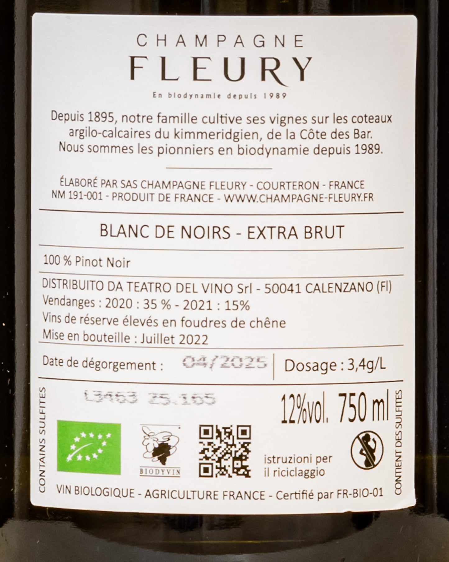 Champagne Fleury Brut Blanc Noirs Pinot Noir Nero Aube Cotes Bar Vino Francia Retro Etichetta