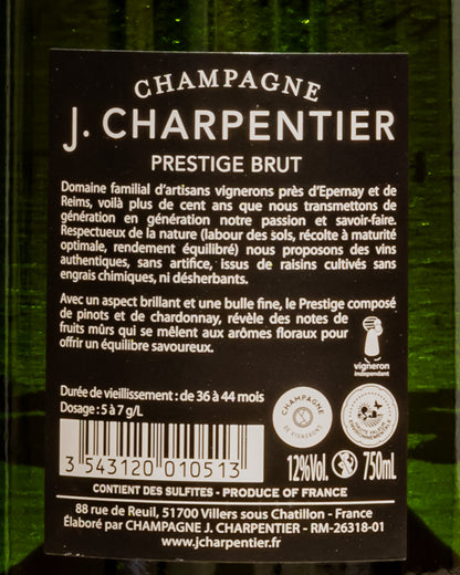 Charpentier Champagne Brut Prestige Pinot Noir Nero Chardonnay Valle Marne Vino Francia Retro Etichetta