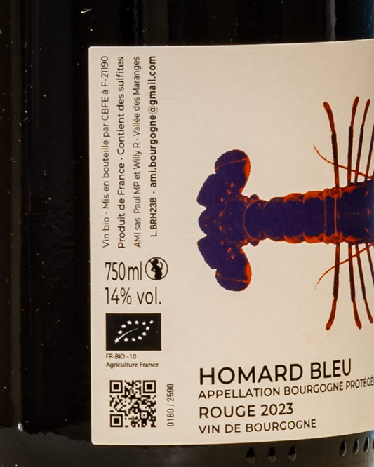 Domaine Ami Homard Bleu Bourgogne Rouge Pinot Noir Vino Rosso Francia Retro Etichetta