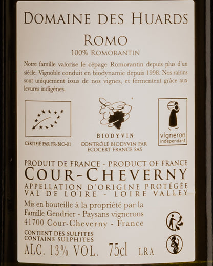 Domaine Des Huards Romo Romorantin 2020 Loira Cour Cheverny Vino Bianco Francia Retro Etichetta