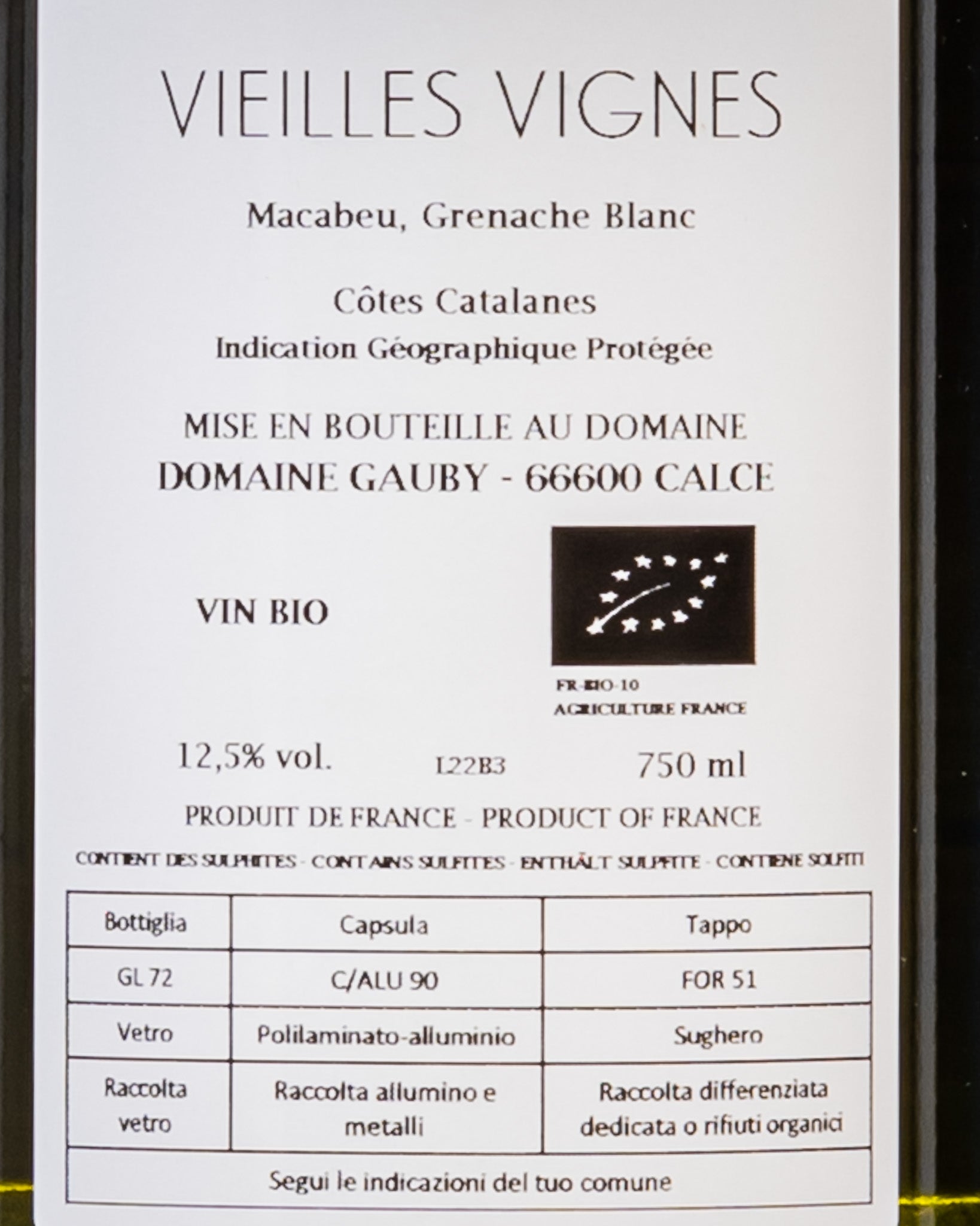 Domaine Gauby Côtes Catalanes Blanc Vieilles Vignes IGP 2023 Macabeu Genache Blanc Vino Bianco Francia Retro Etichetta
