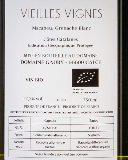 Domaine Gauby Côtes Catalanes Blanc Vieilles Vignes IGP 2023 Macabeu Genache Blanc Vino Bianco Francia Retro Etichetta