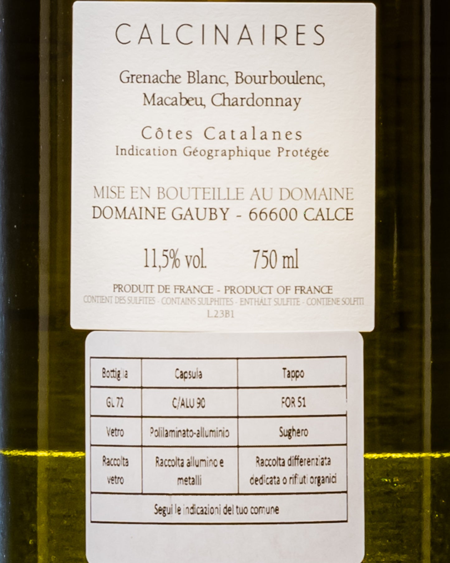 Domaine Gauby Cotes Catalanes Blanc 2023 Roussillon Vino Bianco Francia Grenache Bourboulenc Vermentino Macabeu Chardonnay Retro Etichetta