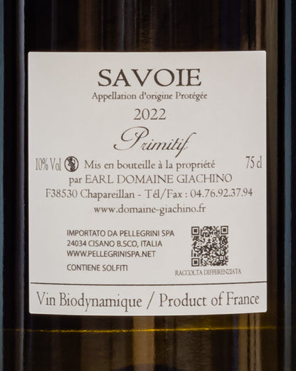 Domaine Giachino Primitif Savoia Jacquere Vino Bianco Francia 2022 Retro Etichetta
