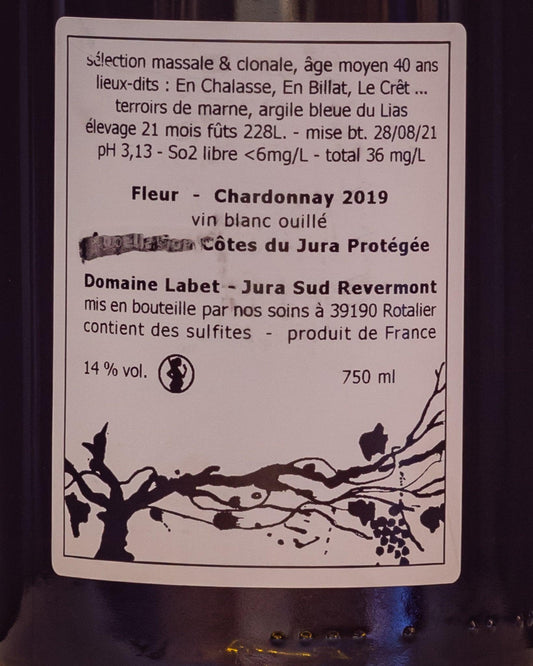 Domaine Labet Chardonnay Fleur 2019 Jura Francia Vino Bianco retro etichetta