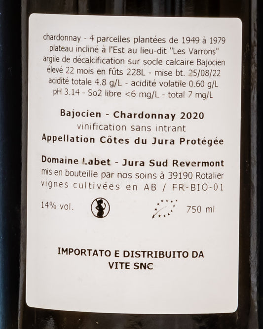 Domaine Labet Cote Jura Bajocien Chardonnay 2020 Vino Bianco Francia Retro Etichetta