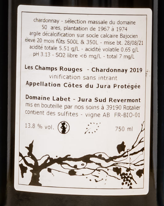 Domaine Labet Les Champs Rouges 2019 Chardonnay Cotes Jura Vino Bianco Francia Retro Etichetta