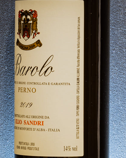 Elio Sandri Barolo Perno 2019 Nebbiolo Langhe Piemonte Vino Rosso Italia Retro Etichetta