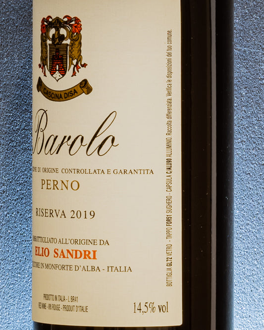 Elio Sandri Barolo Riserva Perno 2019 Nebbiolo Langhe Piemonte Vino Rosso Italia Retro Etichetta