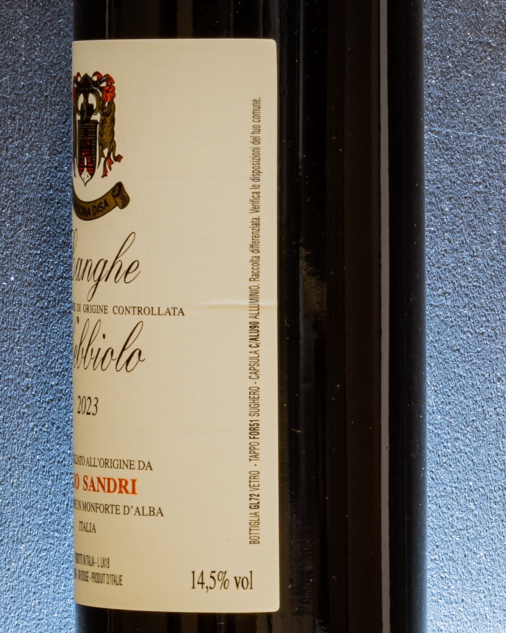 Elio Sandri Langhe Nebbiolo 2023 Piemonte Italia Vino Rosso Retro Etichetta